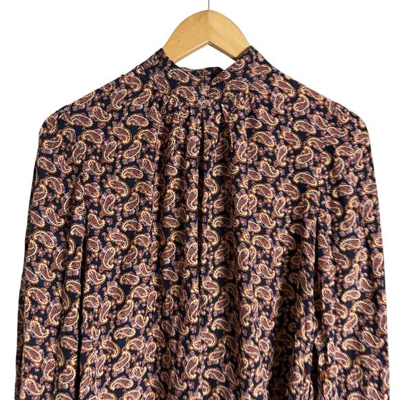 Vanessa Bruno Paolo Paisley Print Long Sleeve Mock Neck Silk Blend Top Size 8 - Picture 5 of 13